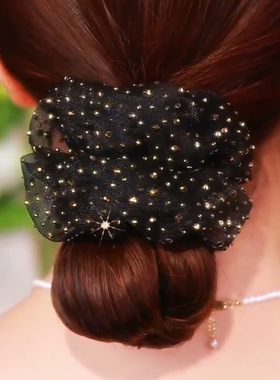 2025年新款爆款时尚轻奢黑色欧根纱大肠发圈精致百搭优雅高级发饰