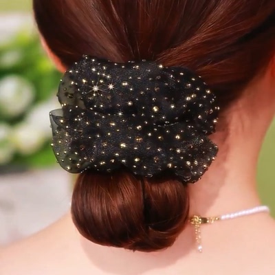 欧根发圈大肠镶嵌法式双层水钻皮筋头花头发头绳头发圈扎头发圈圈