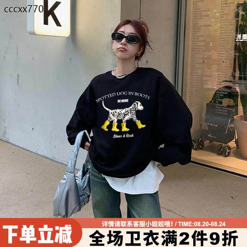 大版宽松黑色无帽卫衣女2025新款韩系慵懒风秋冬加绒上衣