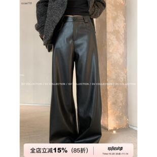 时髦建模 裤 直筒松弛宽松pu休闲皮裤 穿搭新款 子女 冬季 GV大白哥