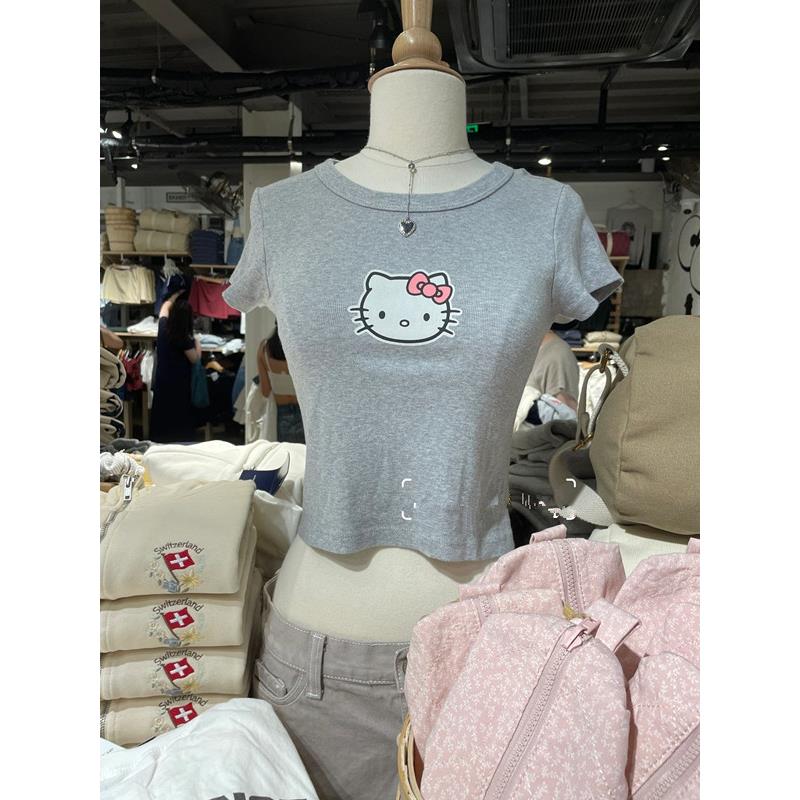 Brandy girl bm夏季新款kittty猫印花纯棉短袖T恤女高腰纯欲上衣