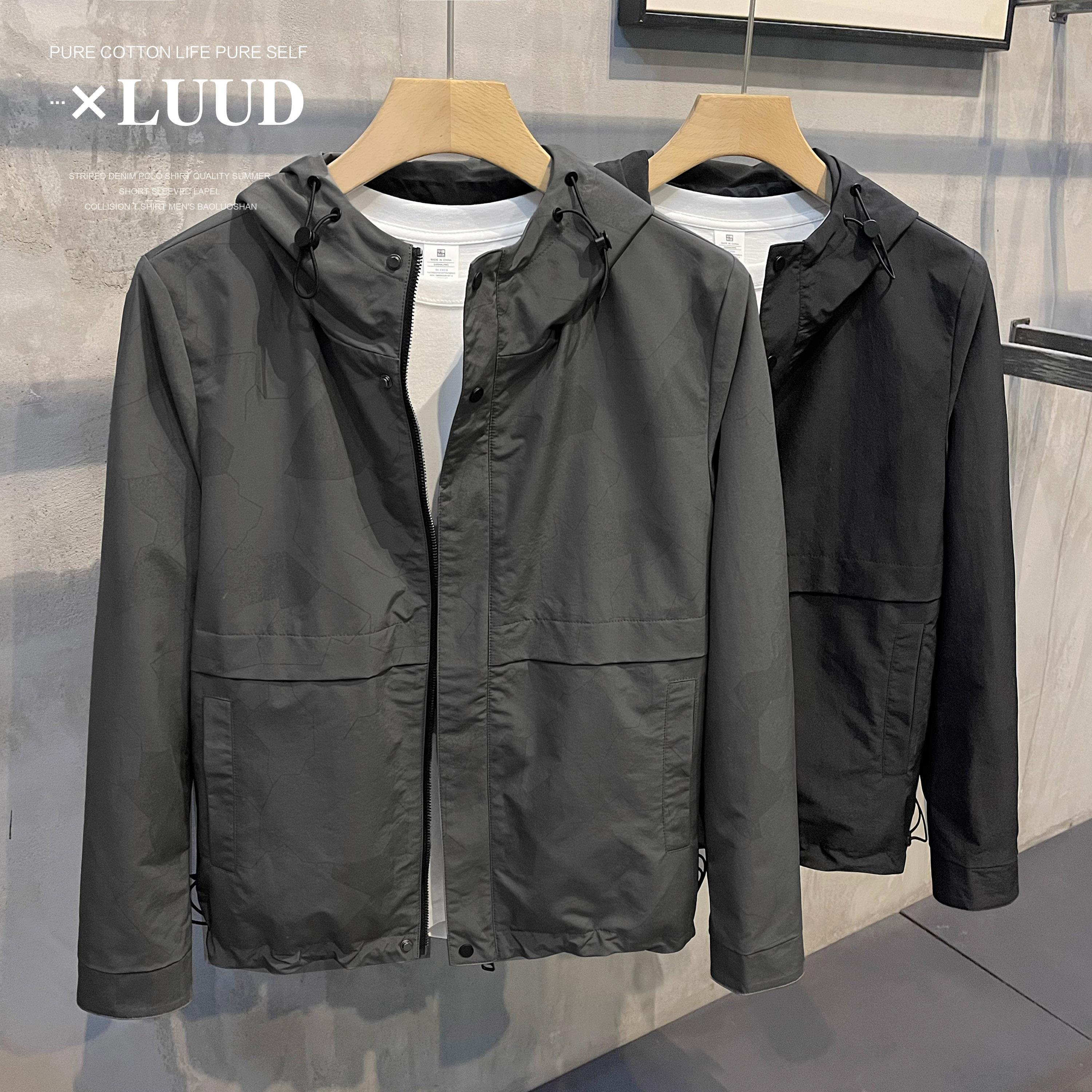 男士纯色连帽修身外套春