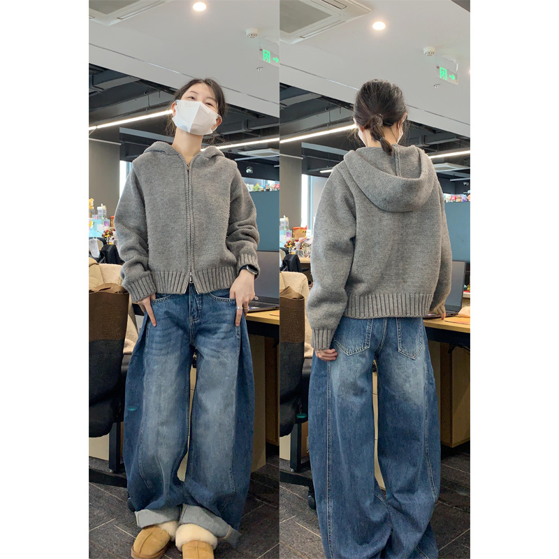 复古高级感连帽双拉链毛