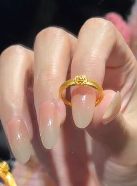 新款金色珠边玫瑰花戒指女高级感