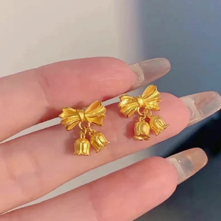 新款在逃公主蝴蝶结铃兰花耳钉设