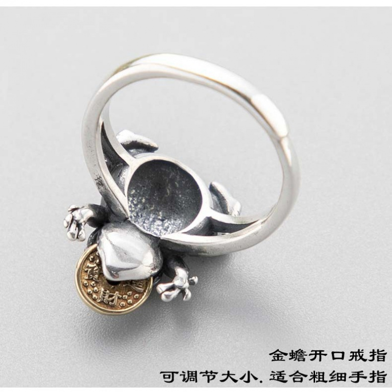 925银戒指女复古民族风金蟾指环