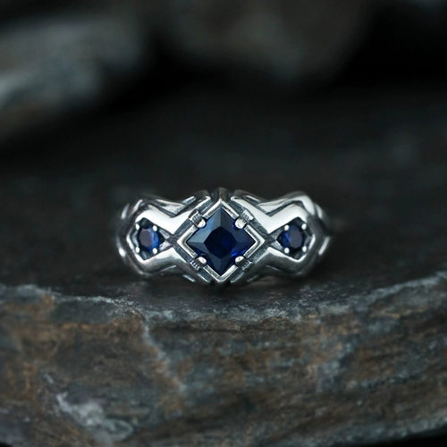 新款孤星蓝石戒指男款复古个性小