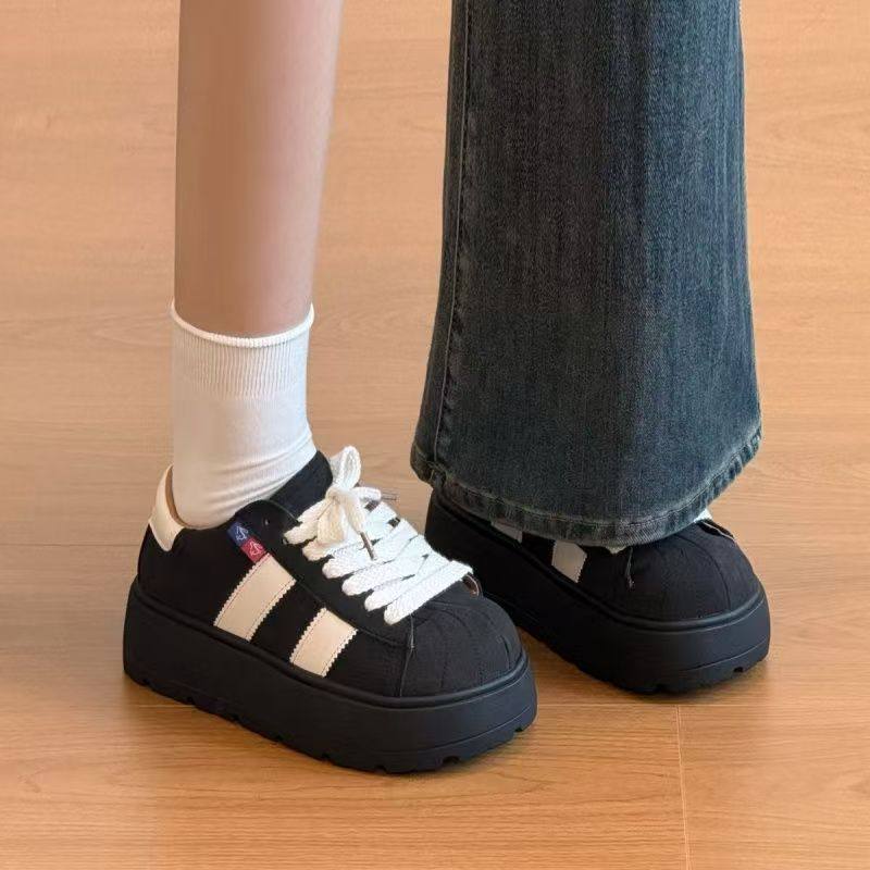 新款黑白色增高贝壳头板鞋女ins舒适耐磨休闲鞋厚底百搭大头鞋女,女鞋,时尚休闲鞋,淘宝优惠券,粉丝福利购,淘宝优惠卷