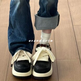 女 轻便增高休闲鞋 国潮黑白色豹纹设计感UFO板鞋 女ins复古高街板鞋