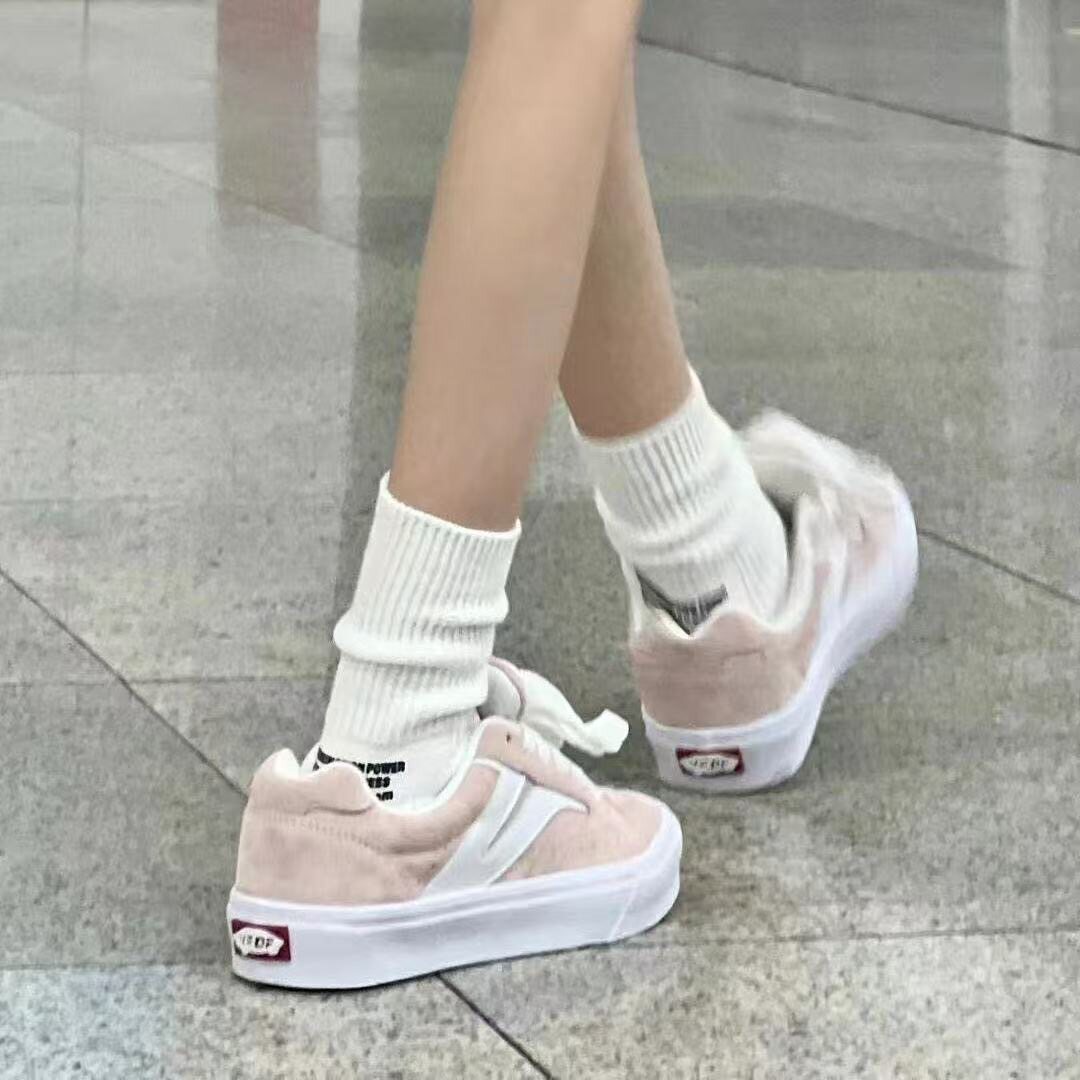 樱花粉V字少女风厚底面包鞋女增高休闲鞋百搭小众运动鞋四季板鞋
