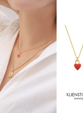 双面佩戴金色爱心小红心项链