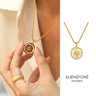 KLIENSTOEN新品太阳神吊坠项链金色百搭可旋转双面佩戴