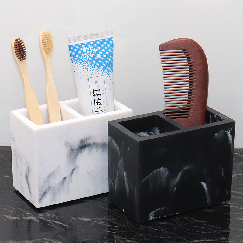 轻奢人造大理石卫浴牙具收纳架卫生间牙刷架木梳架子酒店卫浴用品