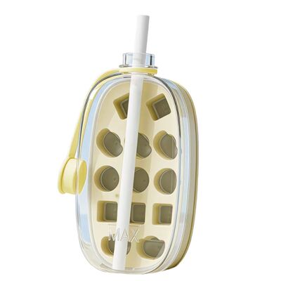 Ice Cube Bottle with Straw, 2 In 1 Touch-Free Push-Type Ice