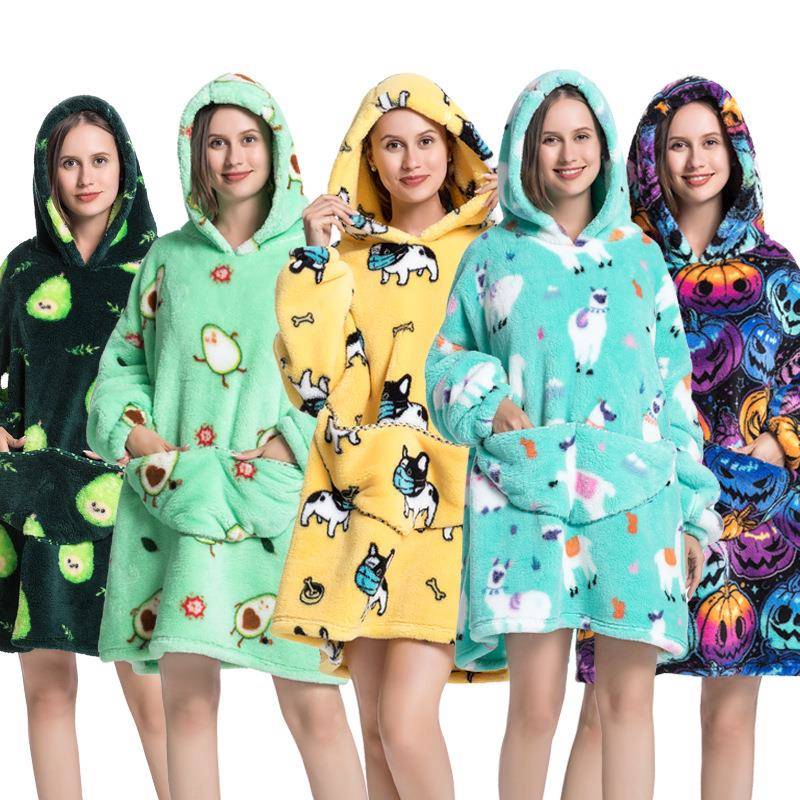 Sherpa Fleece Oversized Wearable Blanket Hoodie Adults Kids