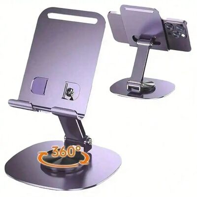 Multifunctional Metal Phone Holder: 360° Rotating Base + Fo