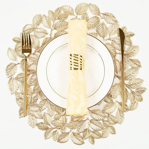 15inch Placemats Set of 6 Gold Leaf Round Placemats Non-Slip