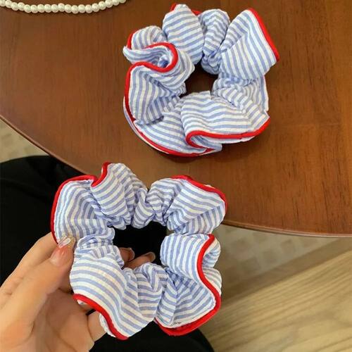 Scrunchies Headband Red Edge Blue Striped Hair Ties Temperam