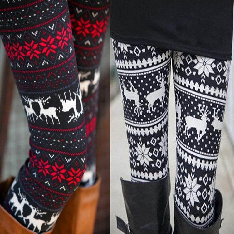Snowflake stretch print Christmas leggings plus size women