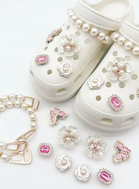 1Set New Shoe Charms Set Creative 3D Shoe Flower Diamond But