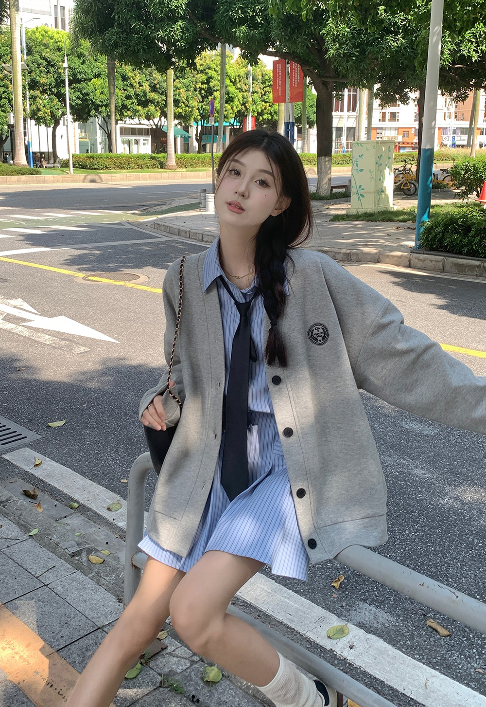 WW杨婉婉大码衬衫领连衣裙套装