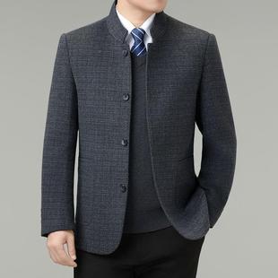 秋外冬新款男士双面8316-J羊绒大衣短款呢中年爸爸闲立领羊休毛子