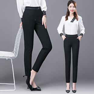 休闲裤 女高腰松紧腰秋E6121笔小冬胖紧身脚裤 铅裤 华正情品大码