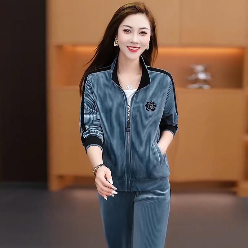 秋季新套款运828929动服套装灯芯绒闲时尚休红爆款三件网装潮流精