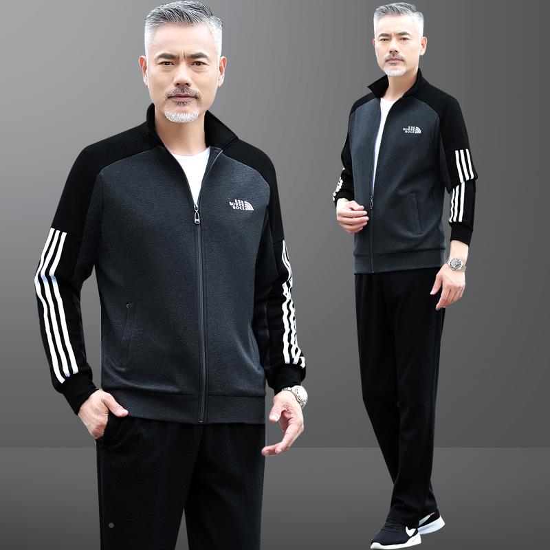 中老年男SL205士服秋动套装春季加厚加绒长袖卫衣运宽松爸爸休闲
