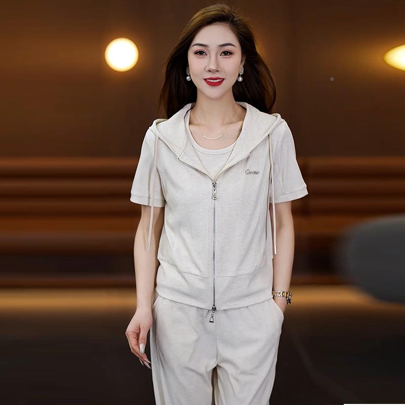 运动装女夏季新款洋时尚宽松气女士休短袖长裤闲89825891跑套步两