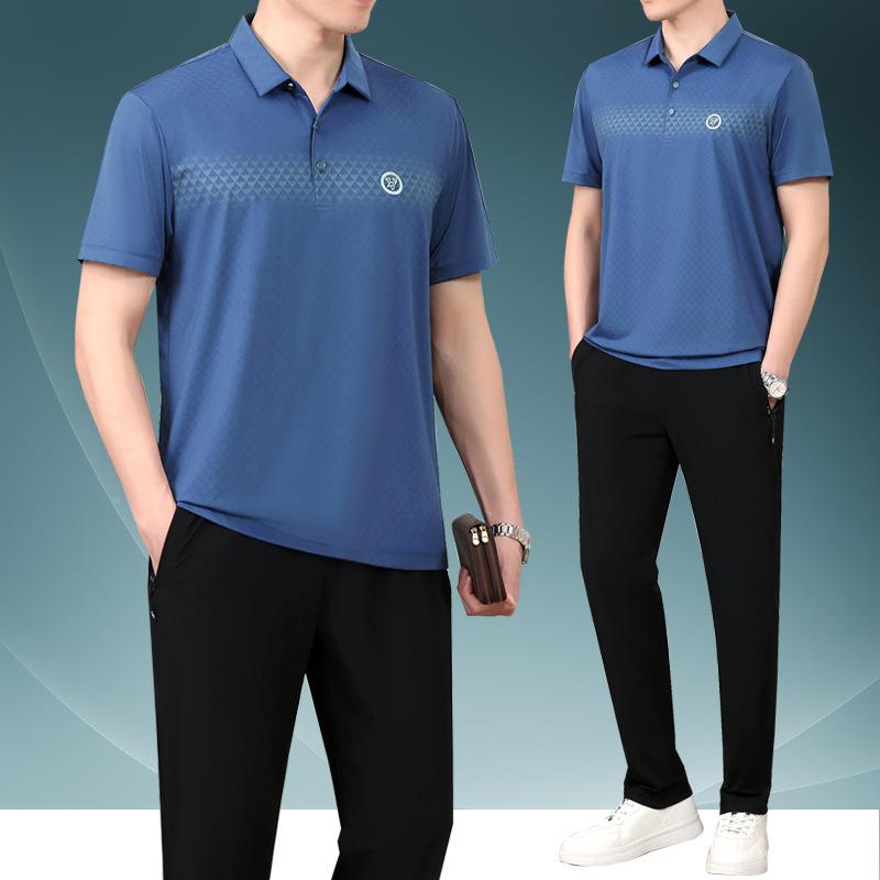 爸爸袖夏装老年中闲运71282866动服套装男士夏休季冰丝短衫两件套