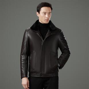 海中宁冬装 羽绒内胆2606夹皮 皮衣外套男休闲翻领绵羊皮克年爸爸装