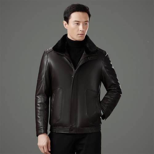 海中宁冬装皮衣外套男休闲翻领绵羊皮克年爸爸装羽绒内胆2606夹皮