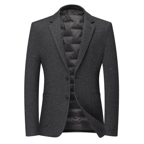 秋流冬款厚男绒士羊毛西装中青年男630-L装休闲潮白鹅羽绒西服外