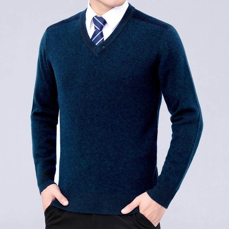 冬季新款羊C7186-G羊绒领毛中士年男加厚休闲宽衣松爸爸装针织毛