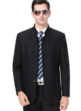 秋冬8020季立领羊毛呢夹男爸中克山装中年士男秋冬款爸装毛呢外套