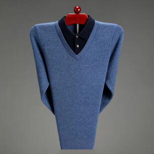 羊绒衫 中年衫 士冬假二件衬领休闲毛1886 衣厚外穿羊毛 男款 秋装