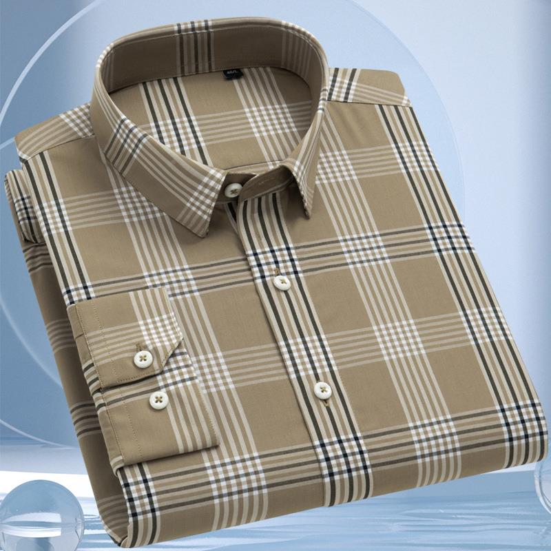 男式新款装中长188-7-Y袖格子春年衬衫品男装牌高档男士正装衬衫