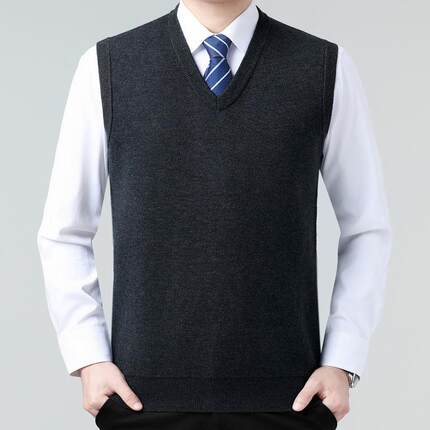 季商务加绒绒背男心中冬年领纯色无袖针织衫羊马甲毛衣M891-XL坎