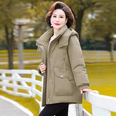 方官正品羽款绒新服女白鸭绒加厚保暖妈妈装大码80-8519宽松外套