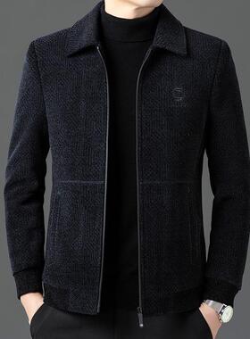 中性毛呢衣男冬大中年爸爸翻领羊毛B18806夹克呢子外套加季老厚上