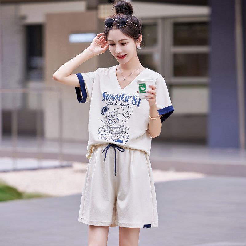 龄夏装搭一整时套尚短裤休闲凯8520配运动套装女新款微胖时尚减气