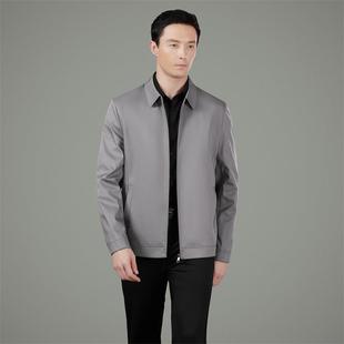 年搭外套 男装 春爸秋季 夹克男中881翻领免烫桑蚕丝休闲百茄克爸装