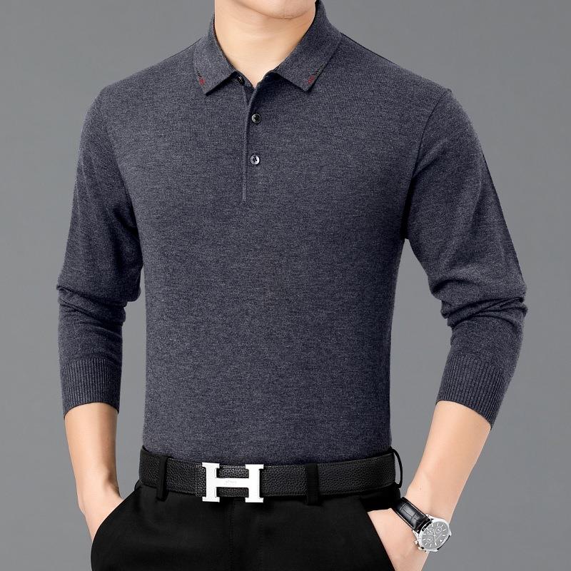 春恤秋新款男士长袖羊绒衫中年男装纯底8877-LK色务薄商款羊毛打