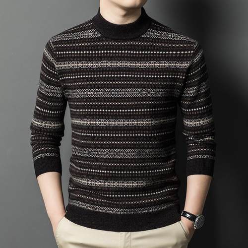 冬装加厚中24151-KK男士羊年绒衫套头圆领时尚提花毛衣款保暖毛羊
