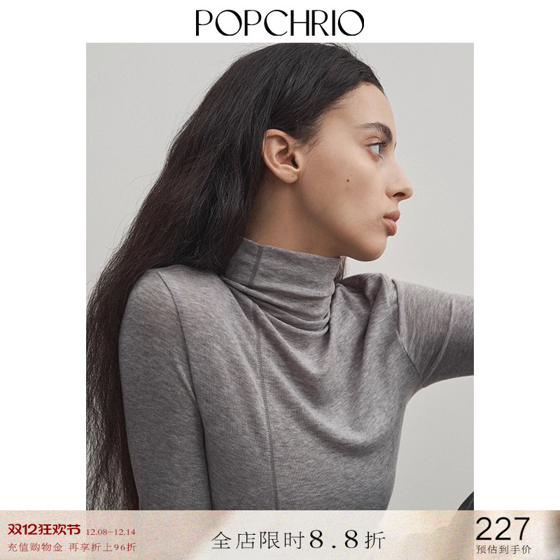 POPCHRIO天丝羊毛不对称长袖T恤