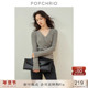 正肩上衣打底衫 POPCHRIO欧可芮 绒感小众V领叠门襟T恤设计感长袖