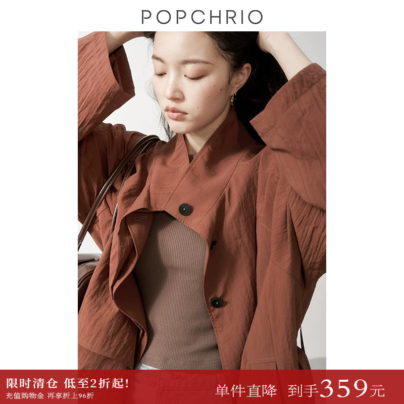 POPCHRIO轻量系列皱感立领风衣图片