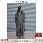 双面呢大衣毛呢外套中长款 POPCHRIO欧可芮 慵懒风100%羊毛浴袍式