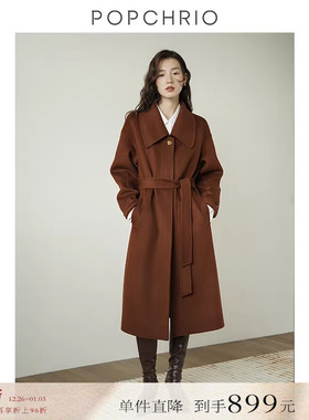 【到手899元】80支澳毛中古风双面毛呢外套羊毛呢子大衣中长款女